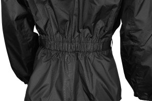 Photo showing elastic waist on Solo Storm Jacket in Black on white background